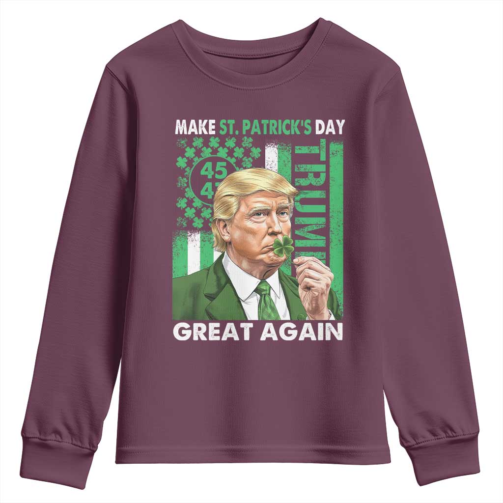 Funny Trump Make St Patrick's Day Great Again Youth Sweatshirt Green American Flag TS02 Maroon Print Your Wear