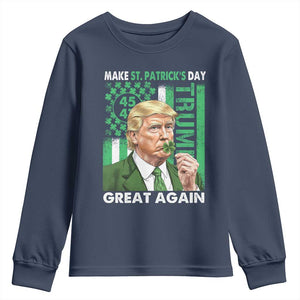 Funny Trump Make St Patrick's Day Great Again Youth Sweatshirt Green American Flag TS02 Navy Print Your Wear
