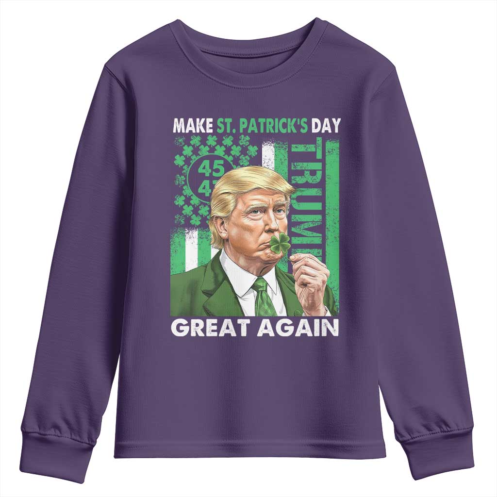 Funny Trump Make St Patrick's Day Great Again Youth Sweatshirt Green American Flag TS02 Purple Print Your Wear