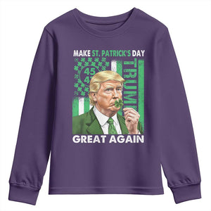Funny Trump Make St Patrick's Day Great Again Youth Sweatshirt Green American Flag TS02 Purple Print Your Wear