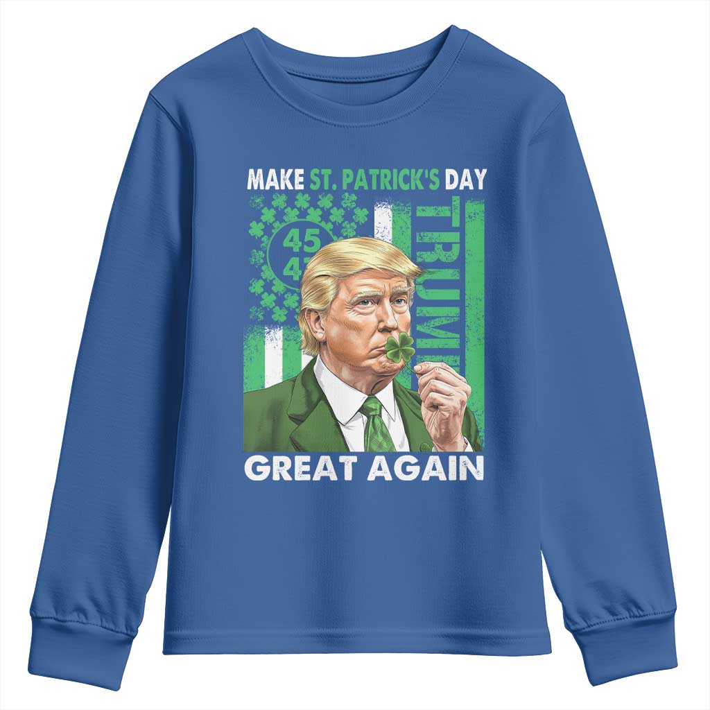 Funny Trump Make St Patrick's Day Great Again Youth Sweatshirt Green American Flag TS02 Royal Blue Print Your Wear