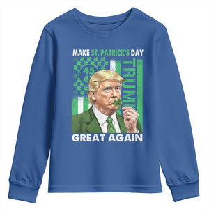Funny Trump Make St Patrick's Day Great Again Youth Sweatshirt Green American Flag TS02 Royal Blue Print Your Wear