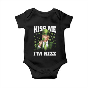 Funny St Patrick's Day Trump Baby Onesie Kiss Me I'm Rizz TS02 Black Print Your Wear