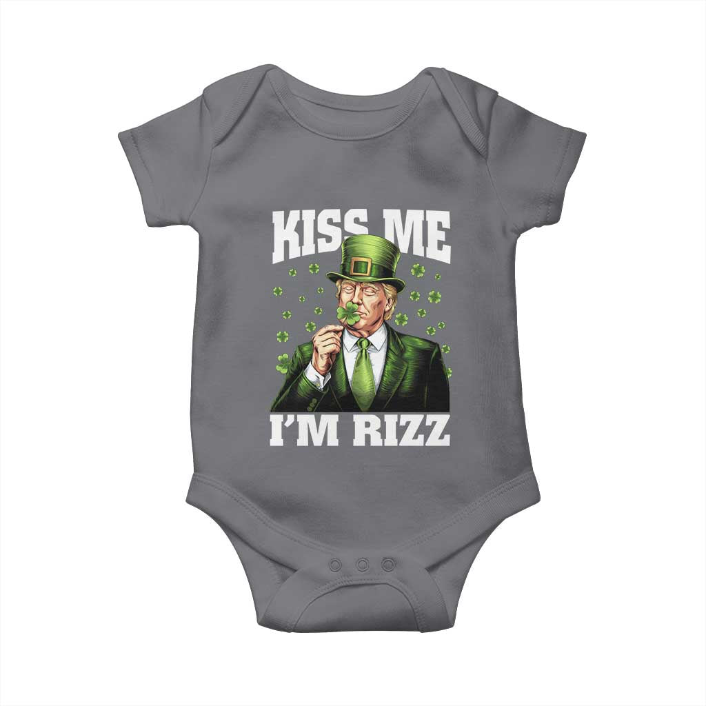 Funny St Patrick's Day Trump Baby Onesie Kiss Me I'm Rizz TS02 Charcoal Print Your Wear