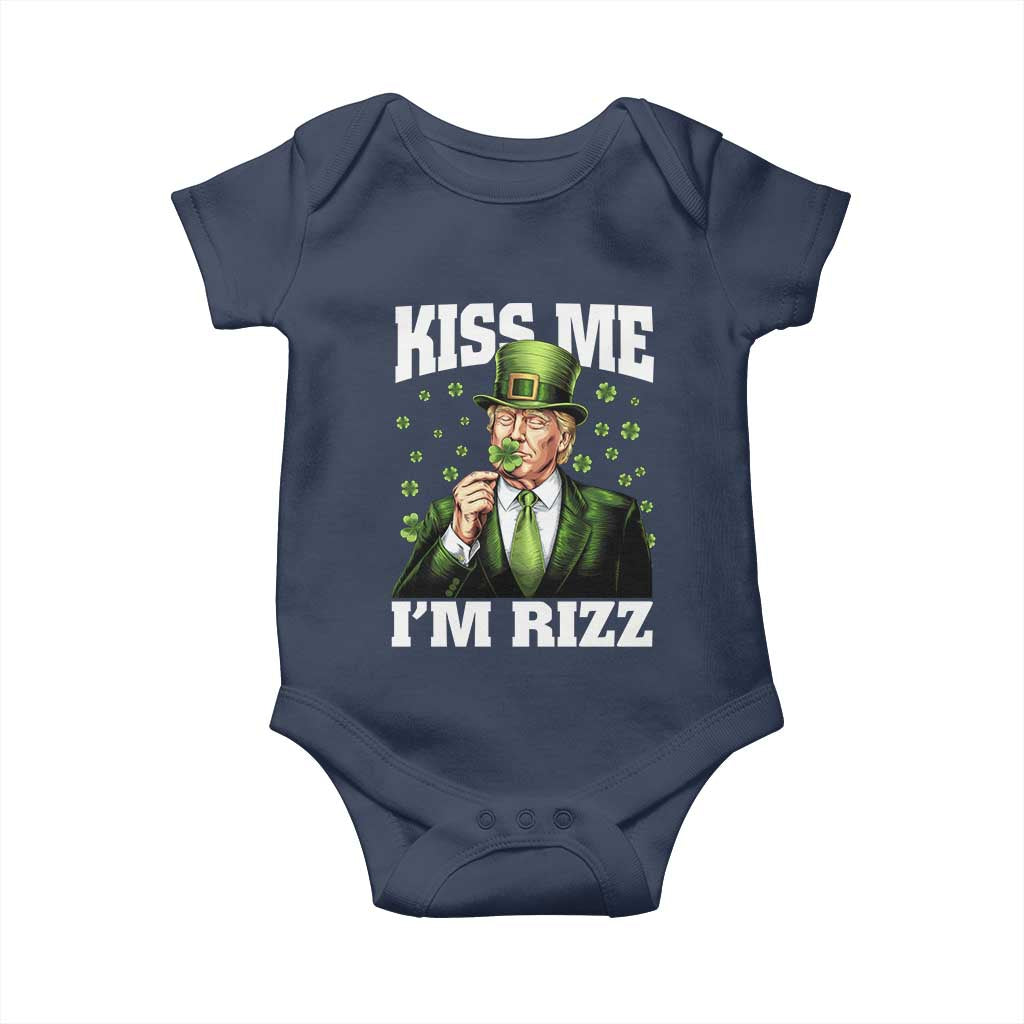 Funny St Patrick's Day Trump Baby Onesie Kiss Me I'm Rizz TS02 Navy Print Your Wear