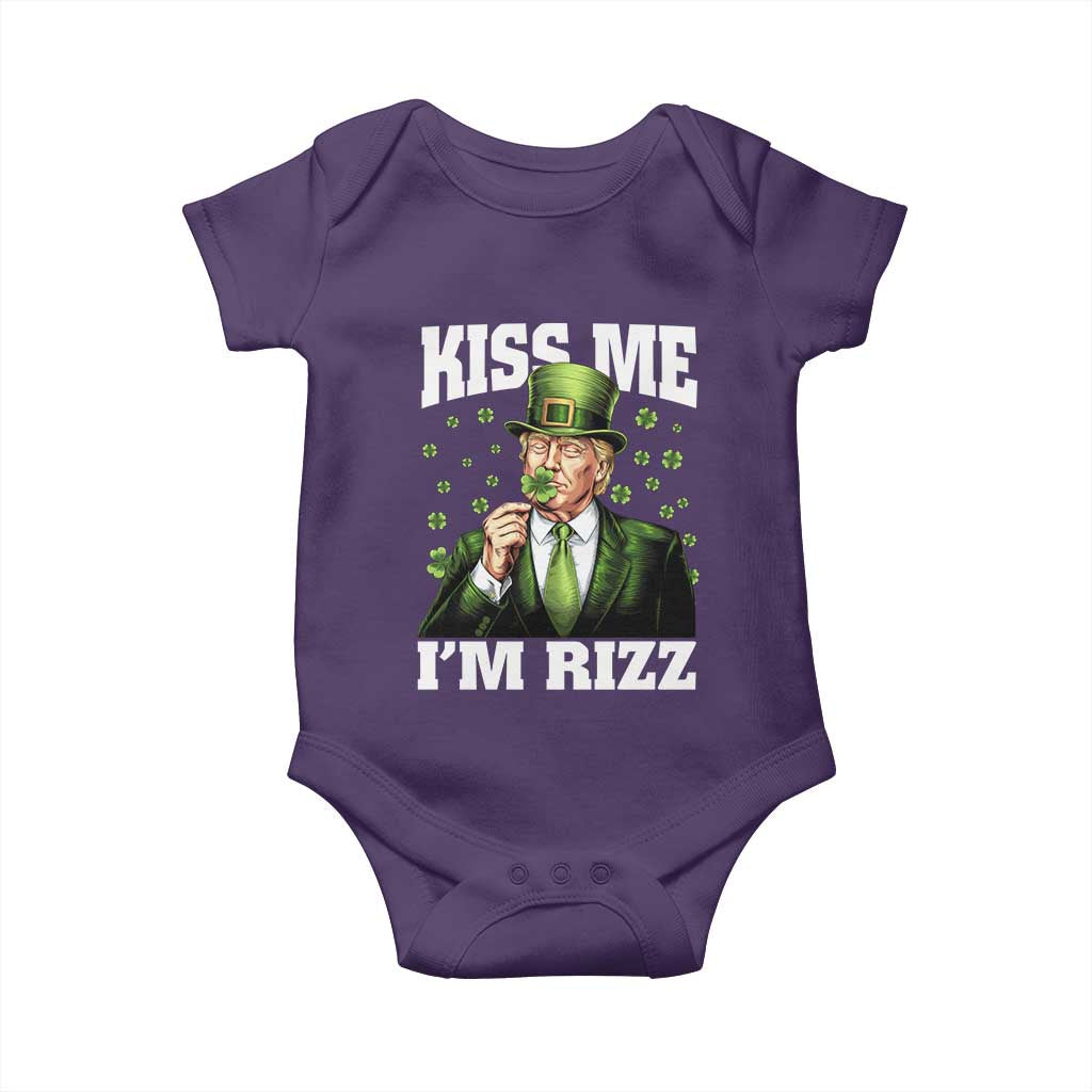 Funny St Patrick's Day Trump Baby Onesie Kiss Me I'm Rizz TS02 Purple Print Your Wear
