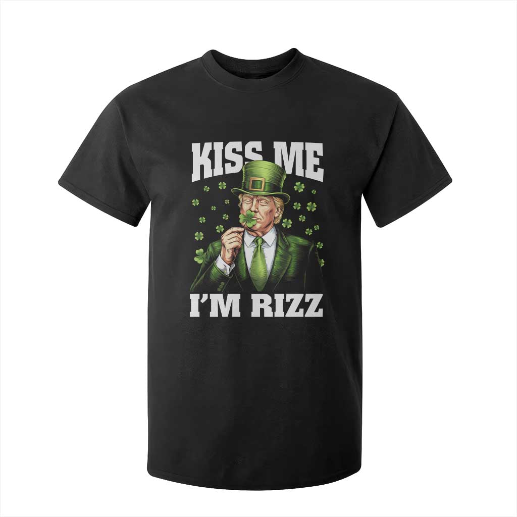 Funny St Patrick's Day Trump T Shirt For Kid Kiss Me I'm Rizz TS02 Black Print Your Wear