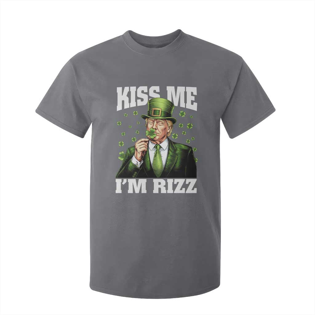 Funny St Patrick's Day Trump T Shirt For Kid Kiss Me I'm Rizz TS02 Charcoal Print Your Wear