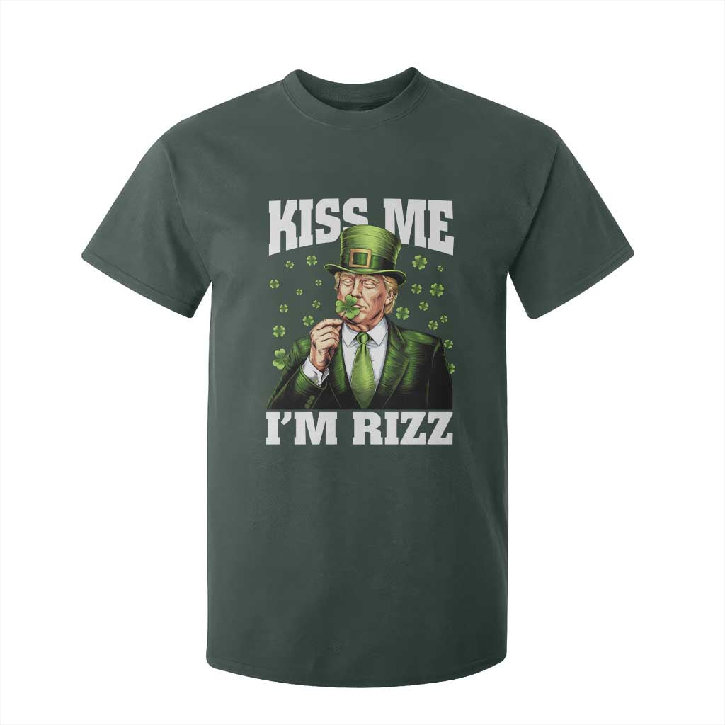 Funny St Patrick's Day Trump T Shirt For Kid Kiss Me I'm Rizz TS02 Dark Forest Green Print Your Wear