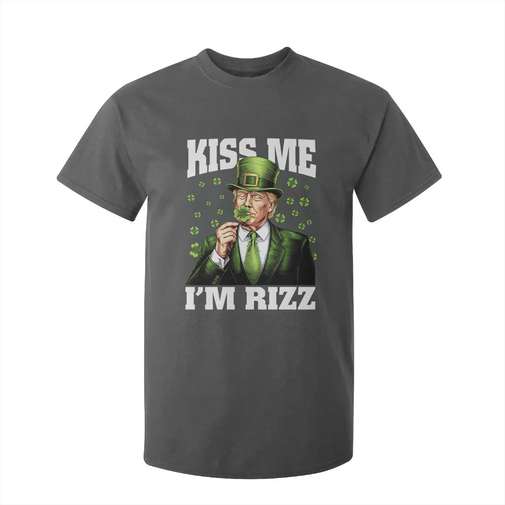 Funny St Patrick's Day Trump T Shirt For Kid Kiss Me I'm Rizz TS02 Dark Heather Print Your Wear