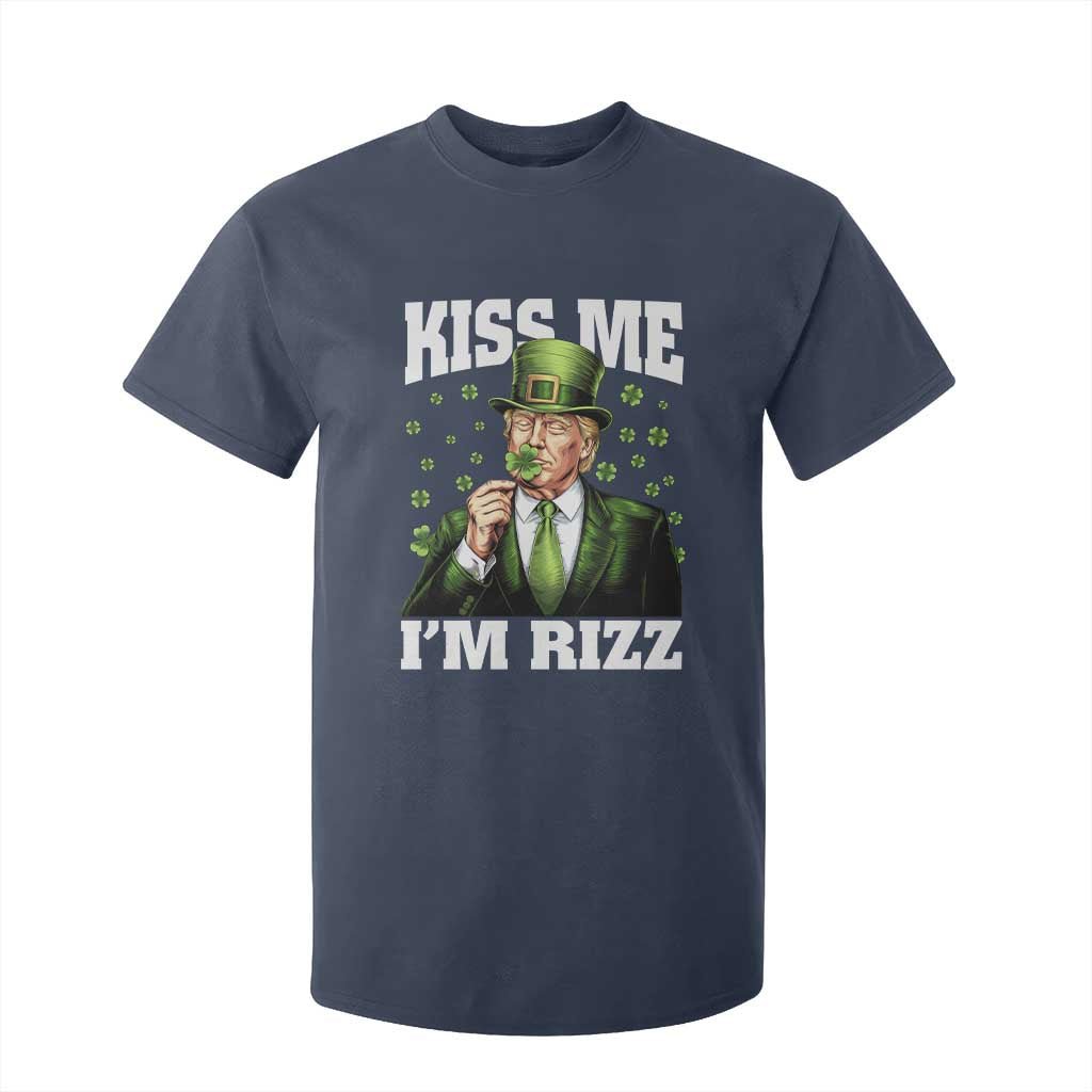 Funny St Patrick's Day Trump T Shirt For Kid Kiss Me I'm Rizz TS02 Navy Print Your Wear