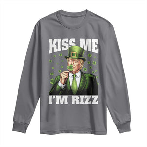 Funny St Patrick's Day Trump Long Sleeve Shirt Kiss Me I'm Rizz TS02 Charcoal Print Your Wear