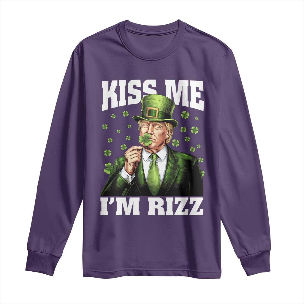 Funny St Patrick's Day Trump Long Sleeve Shirt Kiss Me I'm Rizz TS02 Purple Print Your Wear