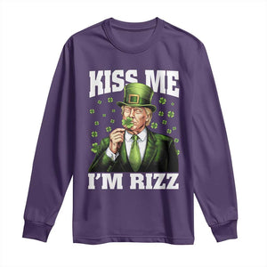 Funny St Patrick's Day Trump Long Sleeve Shirt Kiss Me I'm Rizz TS02 Purple Print Your Wear