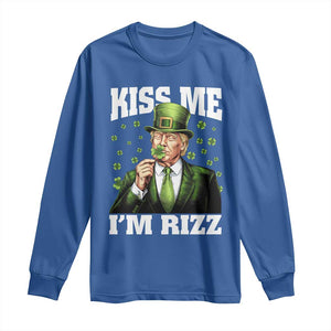 Funny St Patrick's Day Trump Long Sleeve Shirt Kiss Me I'm Rizz TS02 Royal Blue Print Your Wear