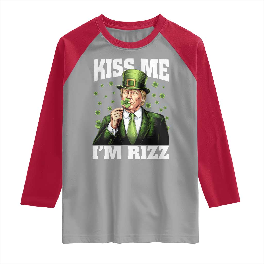 Funny St Patrick's Day Trump Raglan Shirt Kiss Me I'm Rizz TS02 Sport Gray Red Print Your Wear