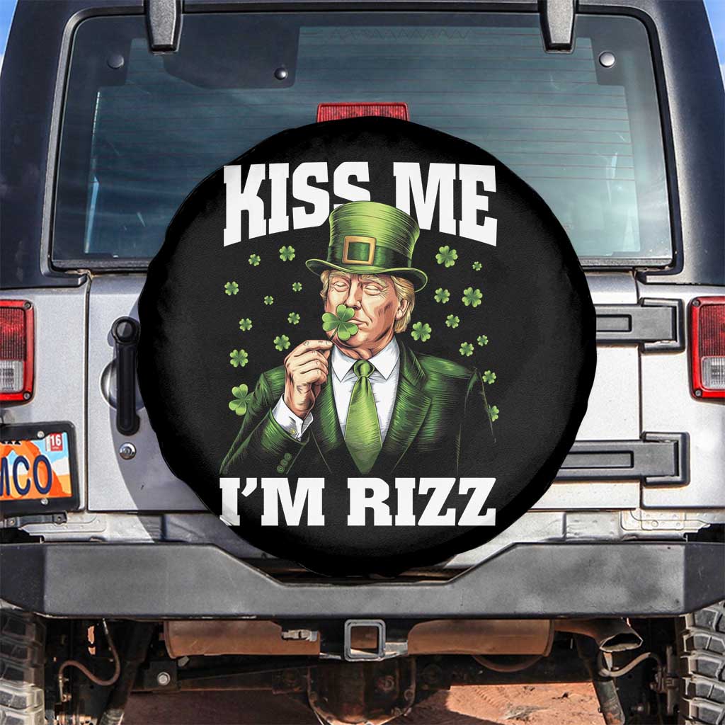 Funny St Patrick's Day Trump Spare Tire Cover Kiss Me I'm Rizz TS02 No hole Black Print Your Wear