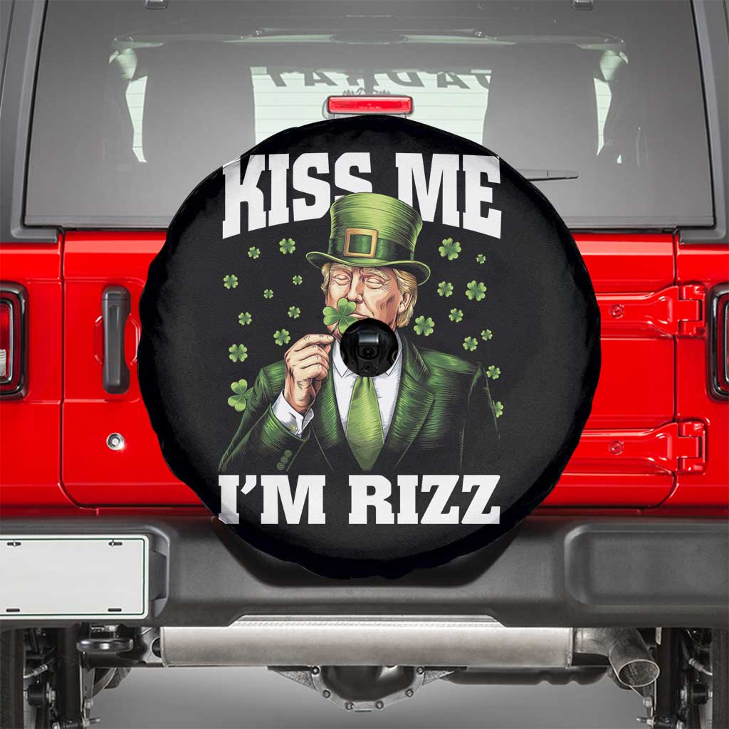 Funny St Patrick's Day Trump Spare Tire Cover Kiss Me I'm Rizz TS02 Black Print Your Wear