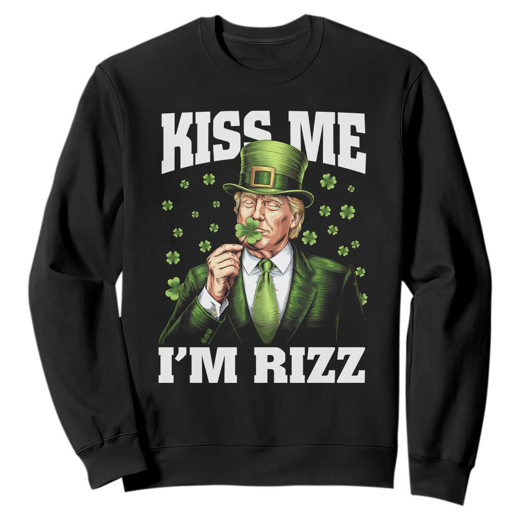 Funny St Patrick's Day Trump Sweatshirt Kiss Me I'm Rizz TS02 Black Print Your Wear