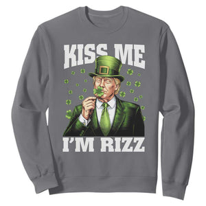Funny St Patrick's Day Trump Sweatshirt Kiss Me I'm Rizz TS02 Charcoal Print Your Wear