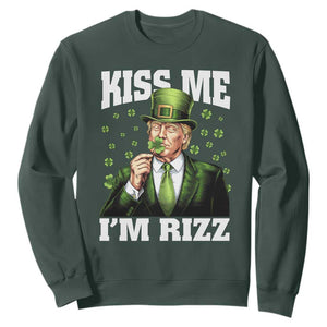 Funny St Patrick's Day Trump Sweatshirt Kiss Me I'm Rizz TS02 Dark Forest Green Print Your Wear