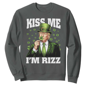 Funny St Patrick's Day Trump Sweatshirt Kiss Me I'm Rizz TS02 Dark Heather Print Your Wear