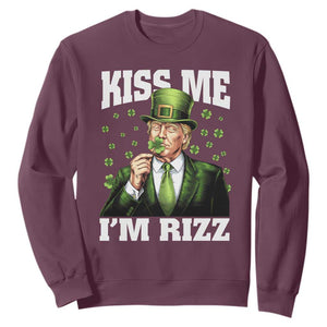Funny St Patrick's Day Trump Sweatshirt Kiss Me I'm Rizz TS02 Maroon Print Your Wear