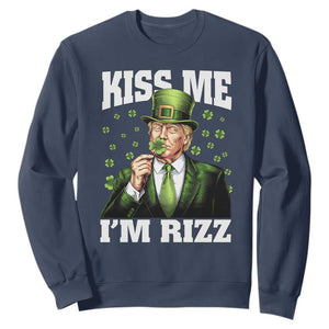 Funny St Patrick's Day Trump Sweatshirt Kiss Me I'm Rizz TS02 Navy Print Your Wear