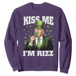 Funny St Patrick's Day Trump Sweatshirt Kiss Me I'm Rizz TS02 Purple Print Your Wear