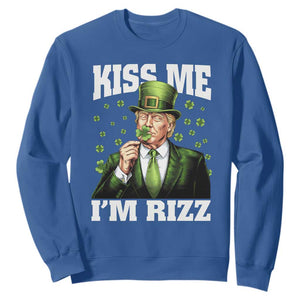Funny St Patrick's Day Trump Sweatshirt Kiss Me I'm Rizz TS02 Royal Blue Print Your Wear
