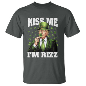 Funny St Patrick's Day Trump T Shirt Kiss Me I'm Rizz TS02 Dark Heather Print Your Wear