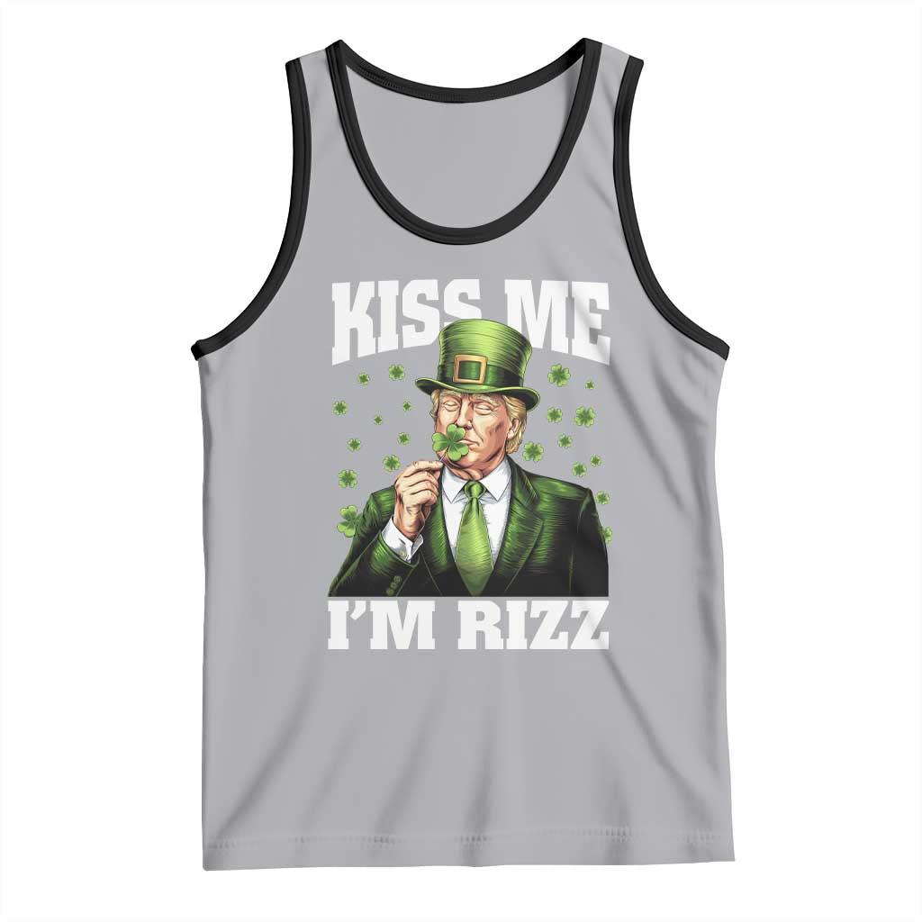 Funny St Patrick's Day Trump Tank Top Kiss Me I'm Rizz TS02 Athletic Heather Black Print Your Wear