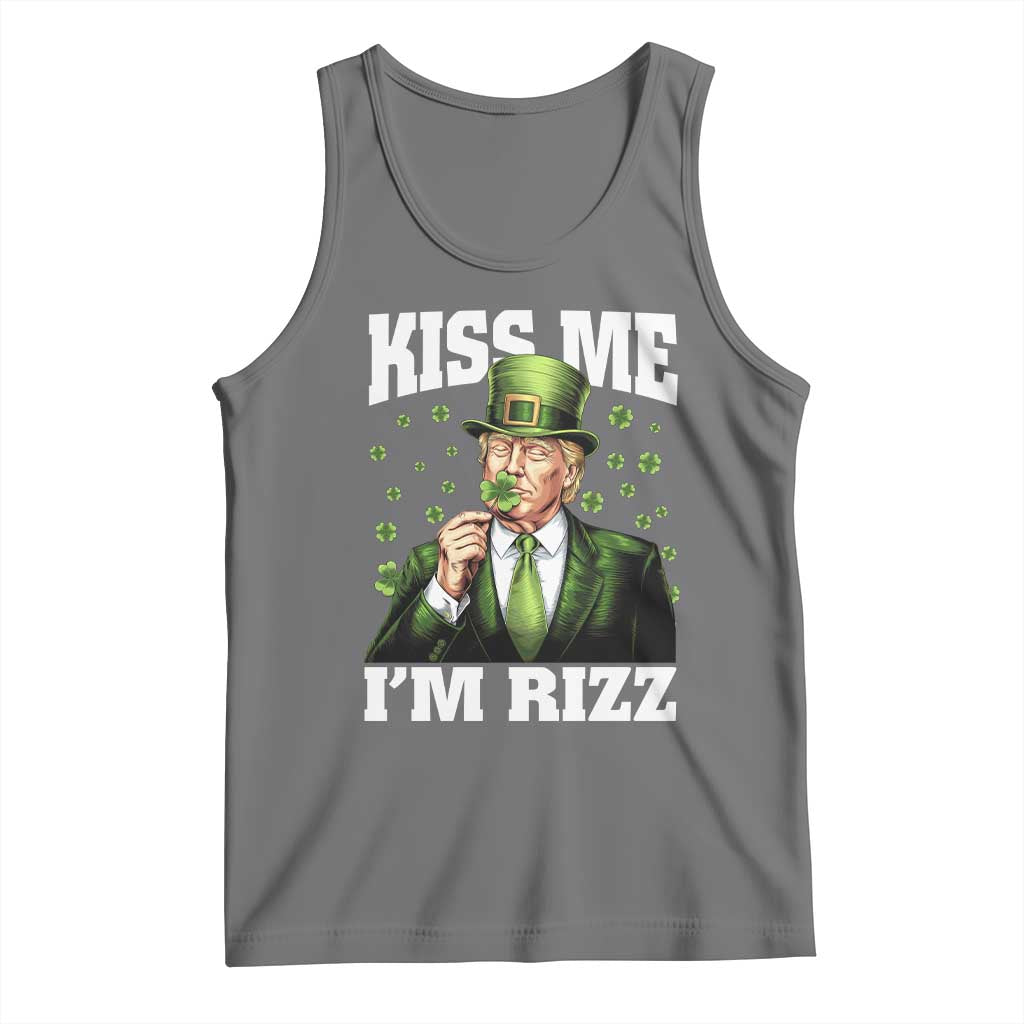 Funny St Patrick's Day Trump Tank Top Kiss Me I'm Rizz TS02 Black Heather Print Your Wear