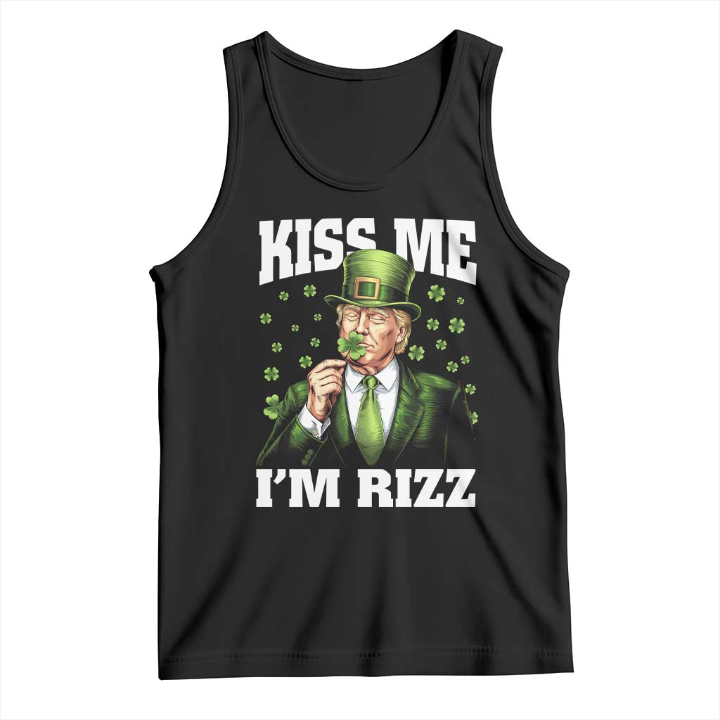 Funny St Patrick's Day Trump Tank Top Kiss Me I'm Rizz TS02 Black Print Your Wear