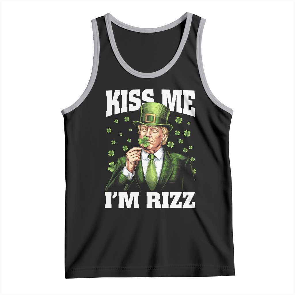 Funny St Patrick's Day Trump Tank Top Kiss Me I'm Rizz TS02 Black Athletic Heather Print Your Wear