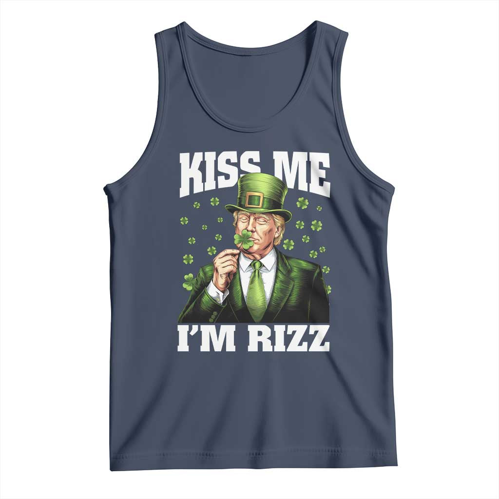 Funny St Patrick's Day Trump Tank Top Kiss Me I'm Rizz TS02 Navy Print Your Wear