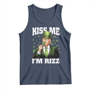 Funny St Patrick's Day Trump Tank Top Kiss Me I'm Rizz TS02 Navy Print Your Wear