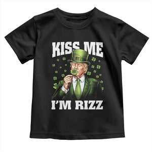 Funny St Patrick's Day Trump Toddler T Shirt Kiss Me I'm Rizz TS02 Black Print Your Wear