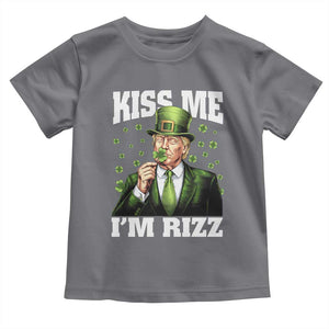 Funny St Patrick's Day Trump Toddler T Shirt Kiss Me I'm Rizz TS02 Charcoal Print Your Wear