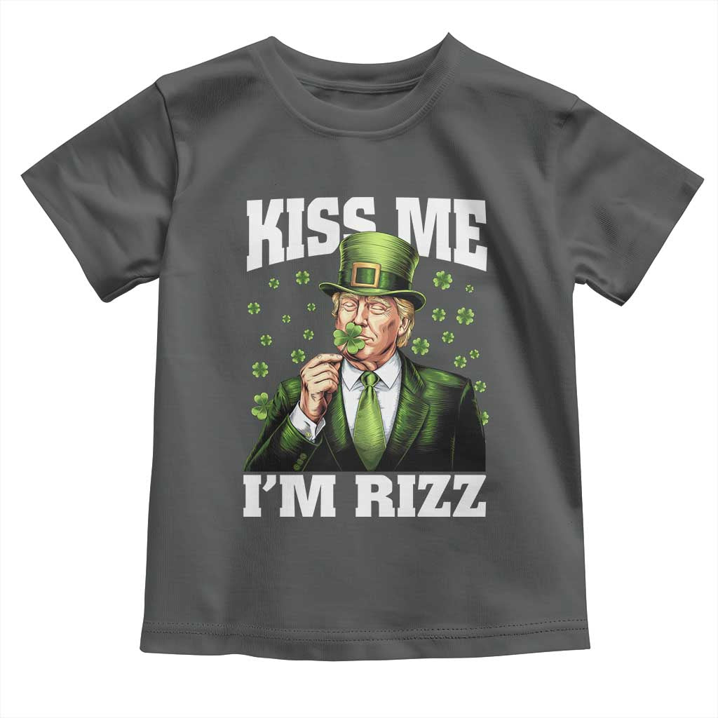 Funny St Patrick's Day Trump Toddler T Shirt Kiss Me I'm Rizz TS02 Dark Heather Print Your Wear