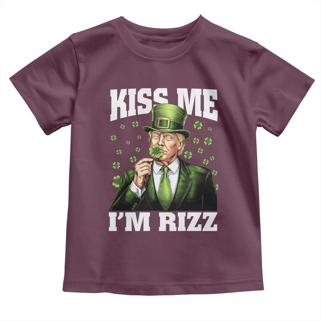 Funny St Patrick's Day Trump Toddler T Shirt Kiss Me I'm Rizz TS02 Maroon Print Your Wear