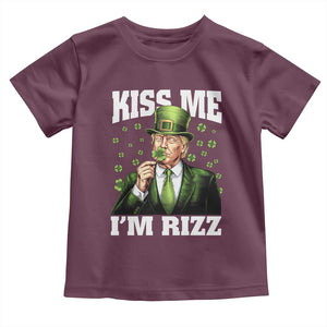 Funny St Patrick's Day Trump Toddler T Shirt Kiss Me I'm Rizz TS02 Maroon Print Your Wear