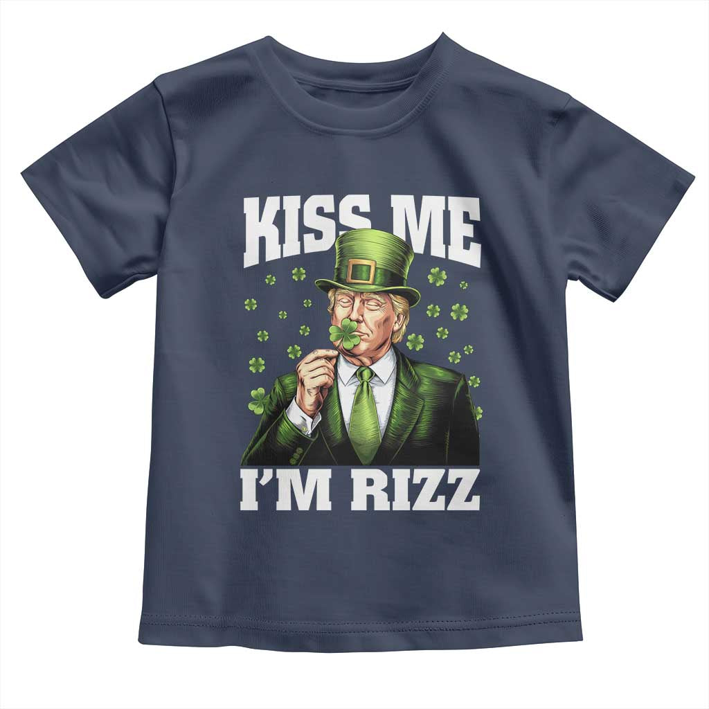 Funny St Patrick's Day Trump Toddler T Shirt Kiss Me I'm Rizz TS02 Navy Print Your Wear