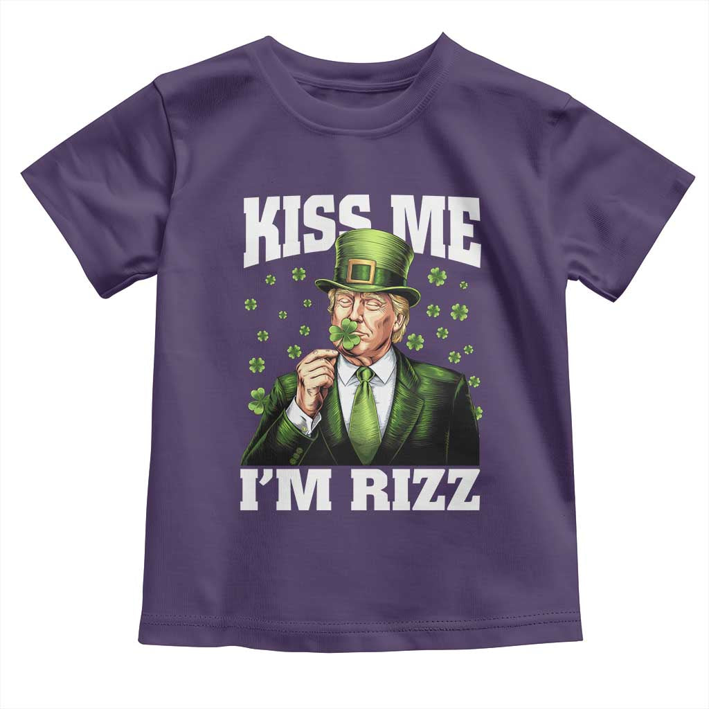 Funny St Patrick's Day Trump Toddler T Shirt Kiss Me I'm Rizz TS02 Purple Print Your Wear