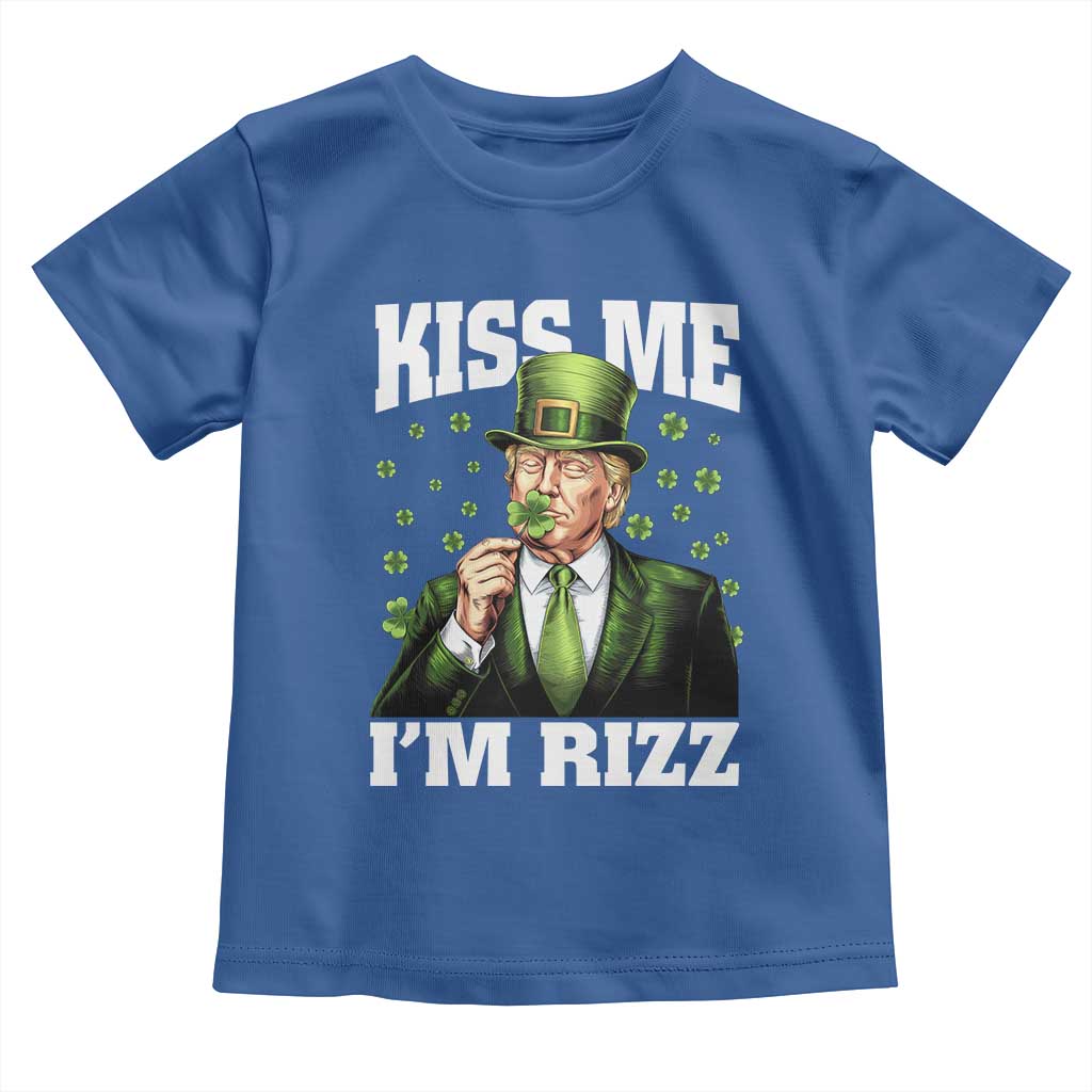 Funny St Patrick's Day Trump Toddler T Shirt Kiss Me I'm Rizz TS02 Royal Blue Print Your Wear