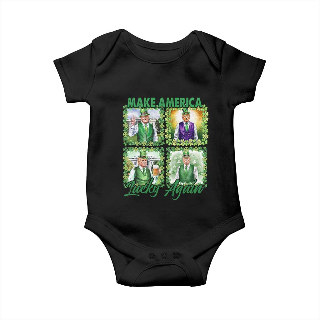 Funny St Patrick's Day Trump Baby Onesie Make America Lucky Again Shamrock Retro TS02 Black Print Your Wear