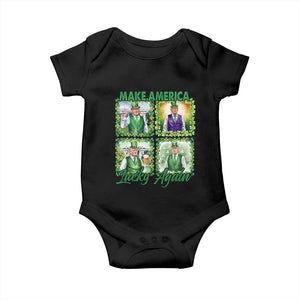 Funny St Patrick's Day Trump Baby Onesie Make America Lucky Again Shamrock Retro TS02 Black Print Your Wear