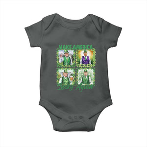 Funny St Patrick's Day Trump Baby Onesie Make America Lucky Again Shamrock Retro TS02 Dark Heather Print Your Wear
