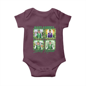 Funny St Patrick's Day Trump Baby Onesie Make America Lucky Again Shamrock Retro TS02 Maroon Print Your Wear