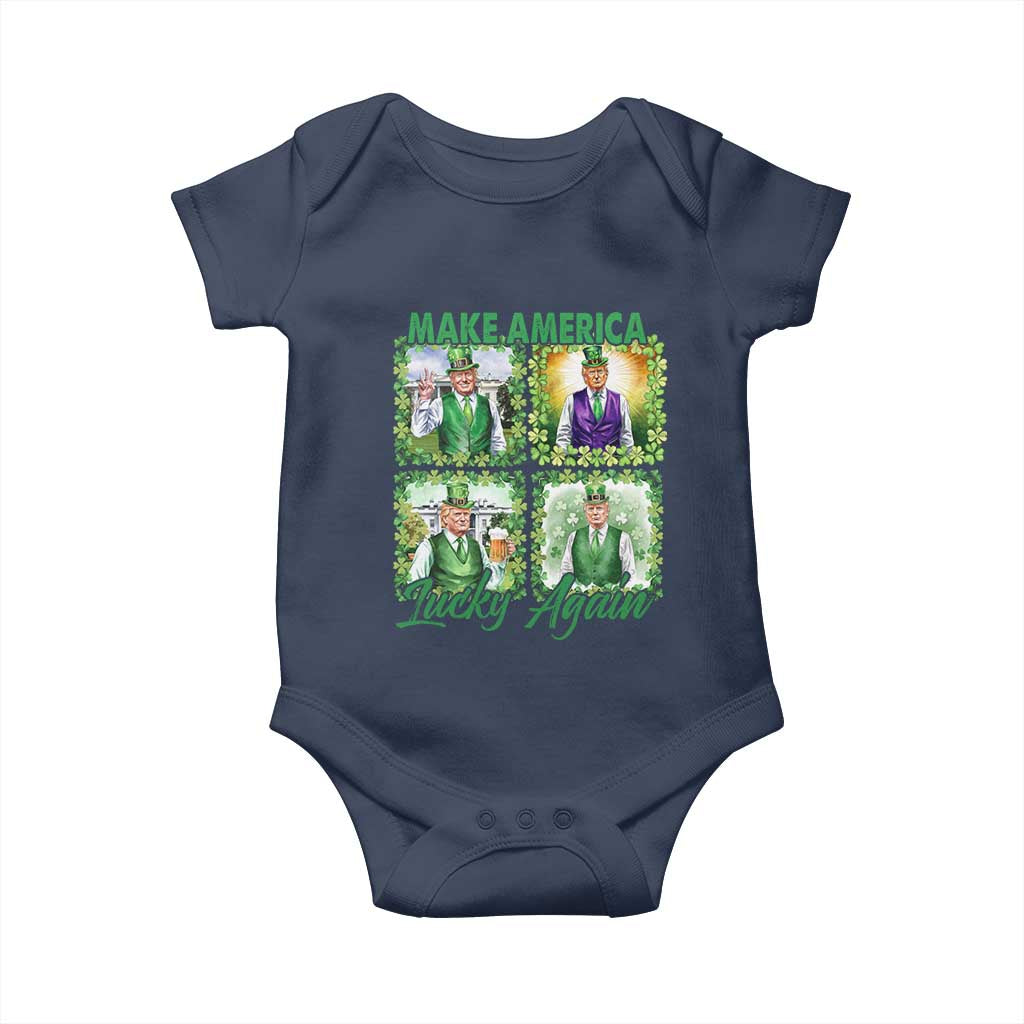 Funny St Patrick's Day Trump Baby Onesie Make America Lucky Again Shamrock Retro TS02 Navy Print Your Wear